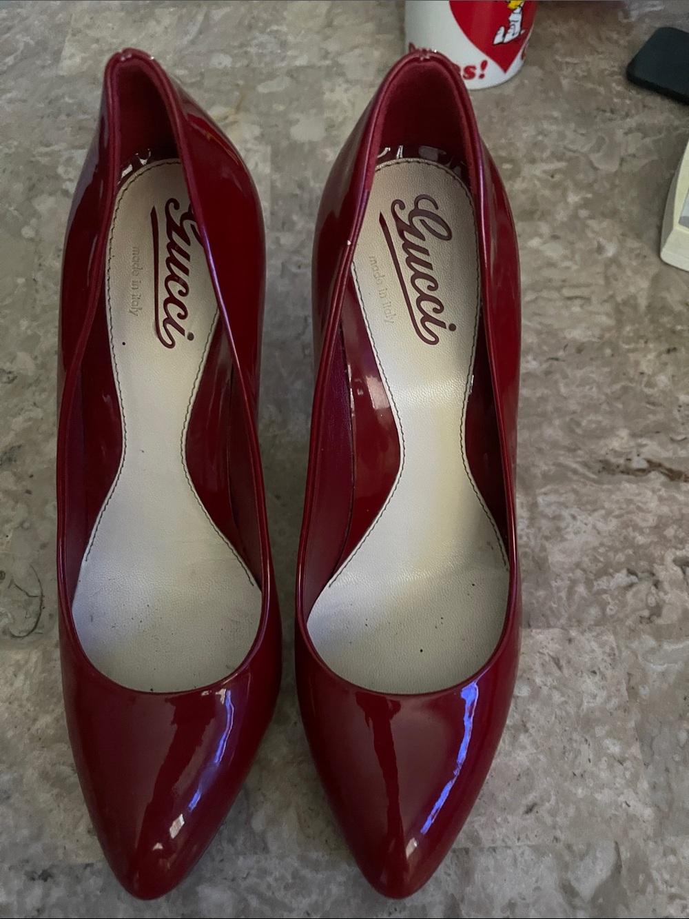 Gucci Classic Pumps High Stiletto Heels Patent Leather Dark Red EU38 B US 8B